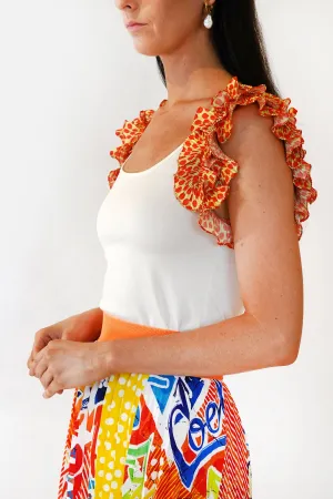 Tank Top Ruffled Polka Dot Shoulders