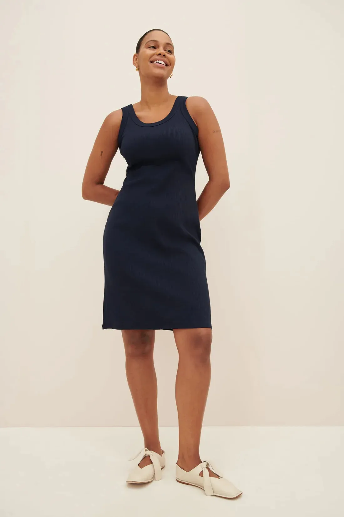 The Column Rib Dress in Navy | Kowtow