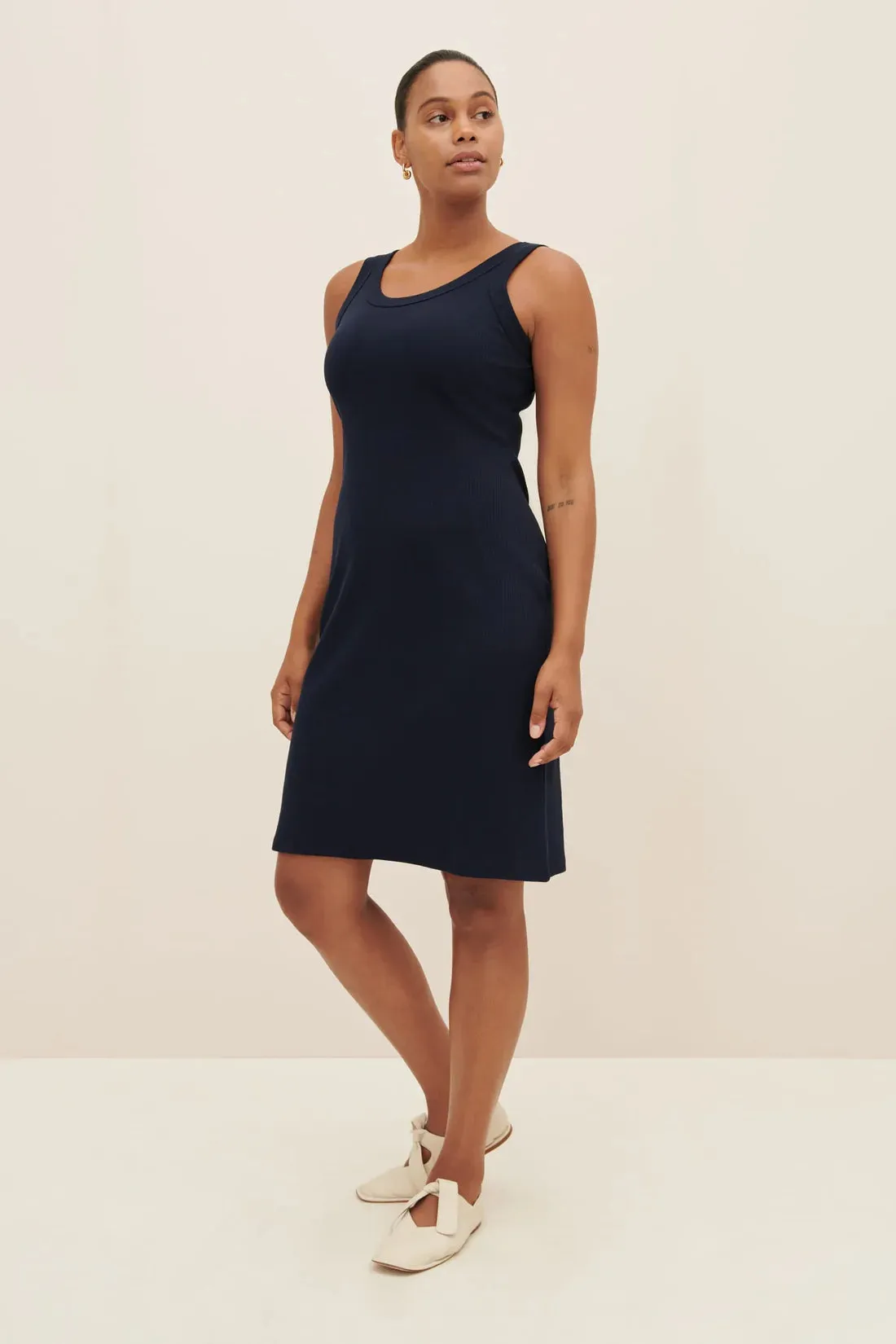 The Column Rib Dress in Navy | Kowtow