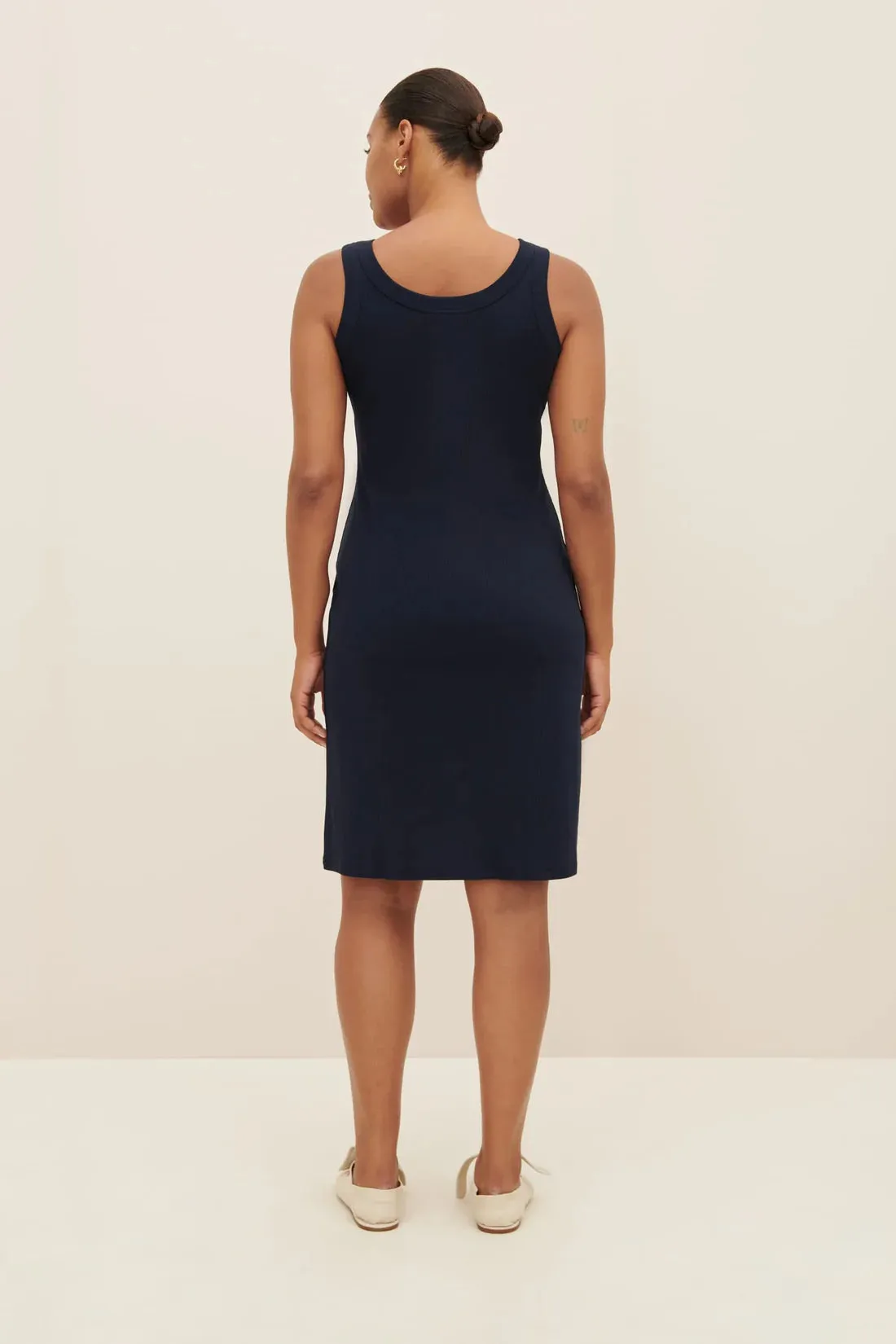 The Column Rib Dress in Navy | Kowtow