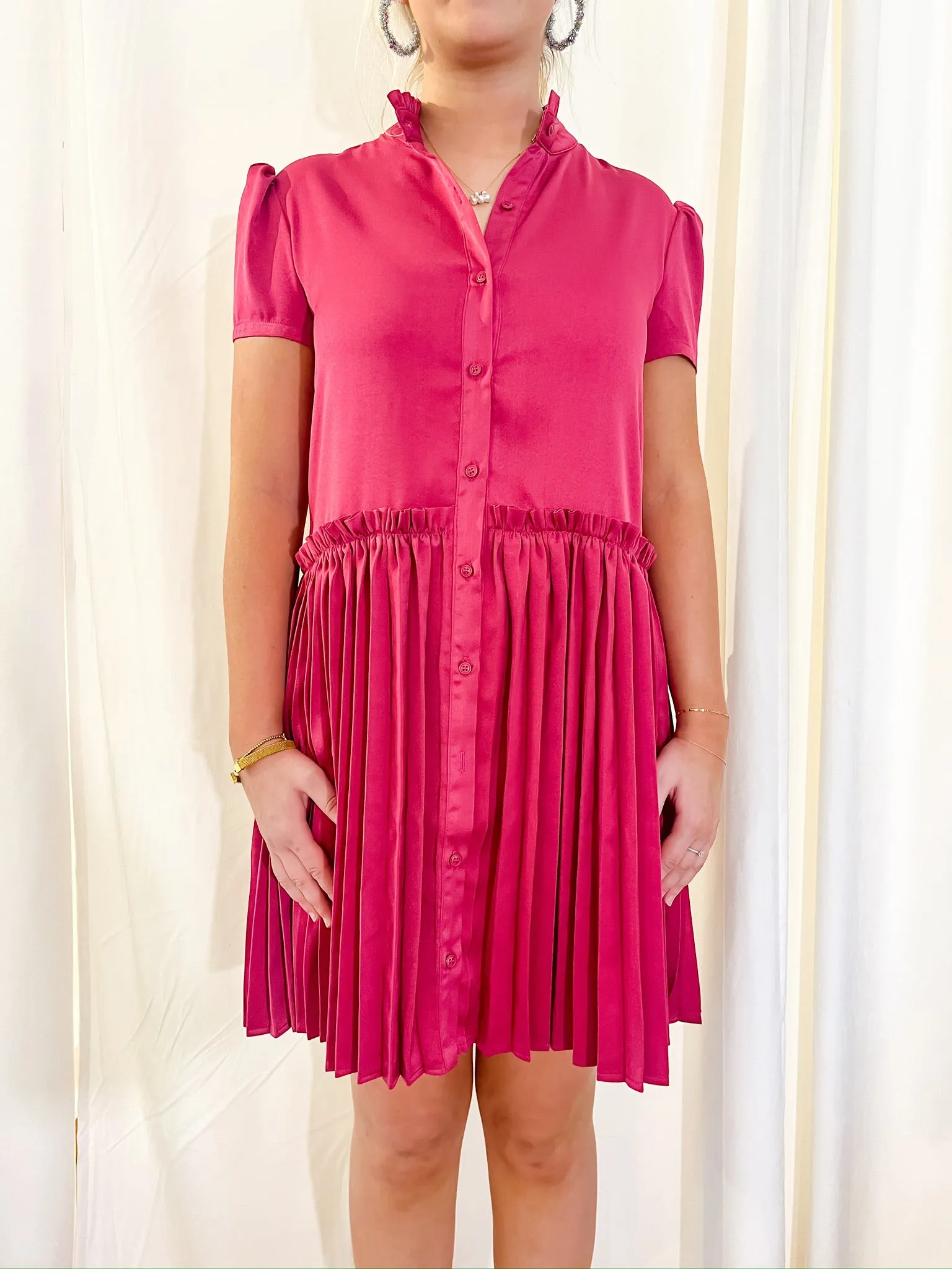 The Eloise Pleated Dress - Berry