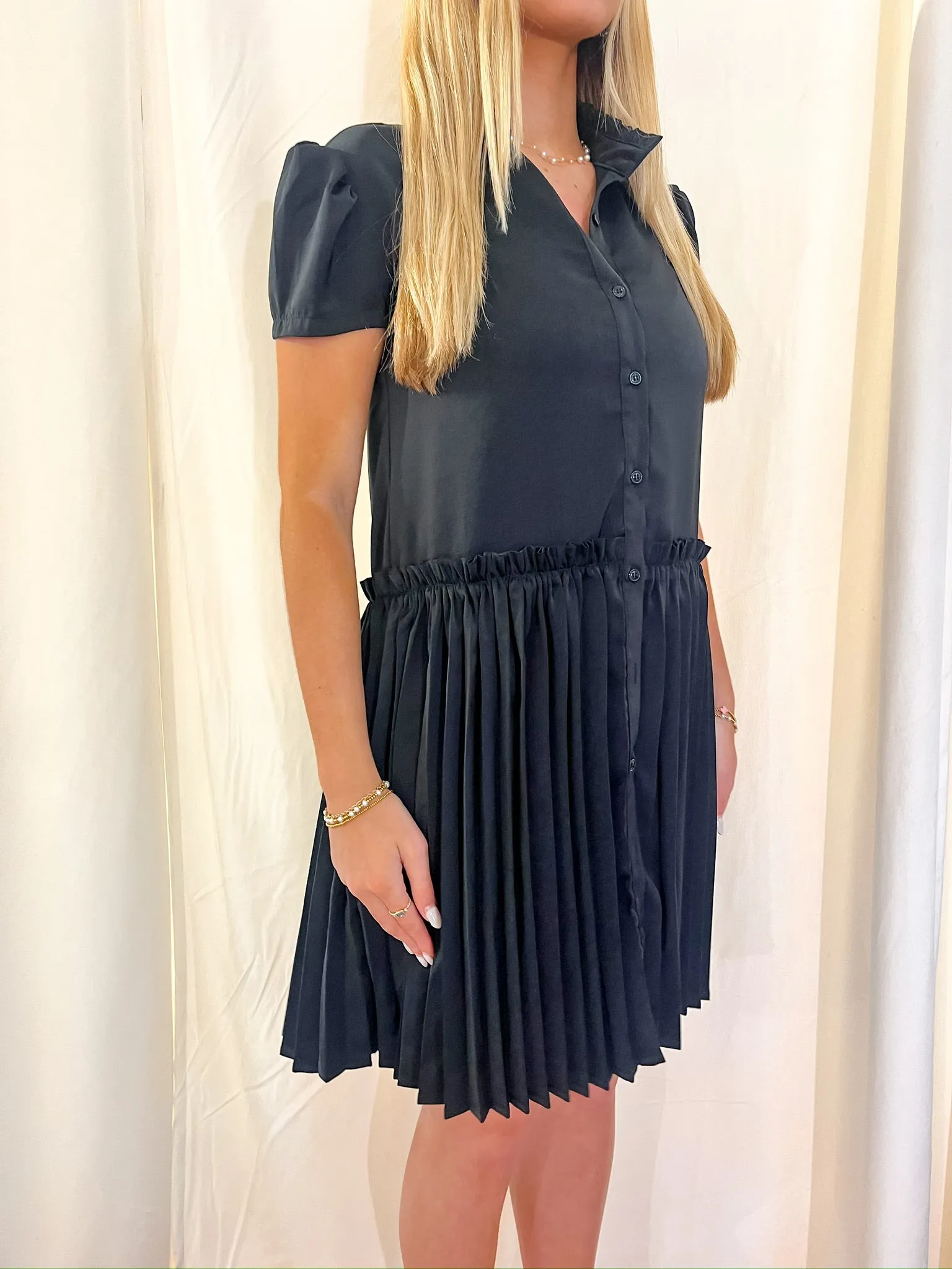 The Eloise Pleated Dress - Black
