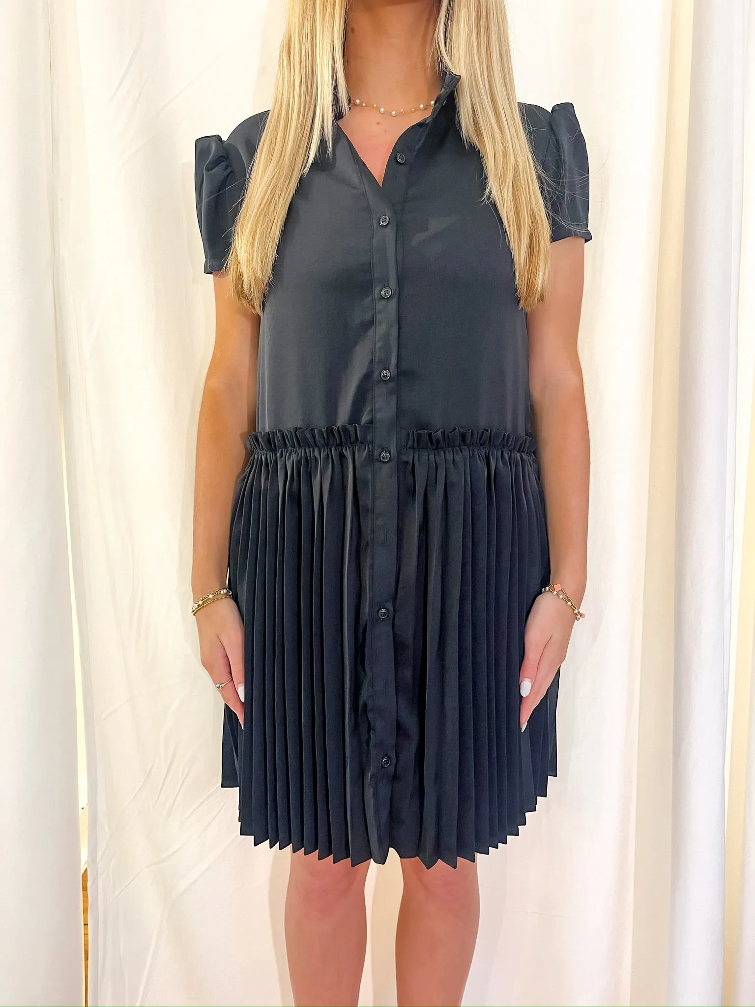 The Eloise Pleated Dress - Black