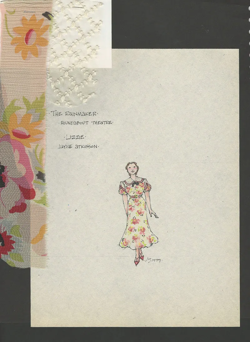 THE RAINMAKER - Jayne Atkinson as 'Lizzie' (Flowered Dress) costume sketch by Jess Goldstein