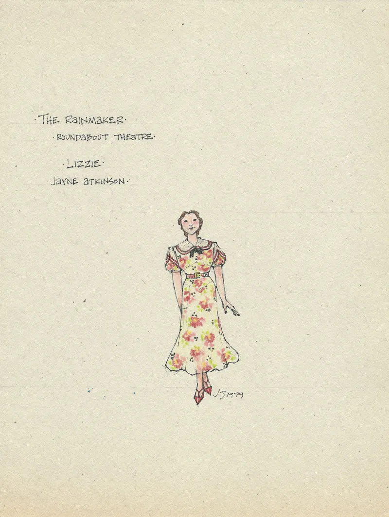 THE RAINMAKER - Jayne Atkinson as 'Lizzie' (Flowered Dress) costume sketch by Jess Goldstein