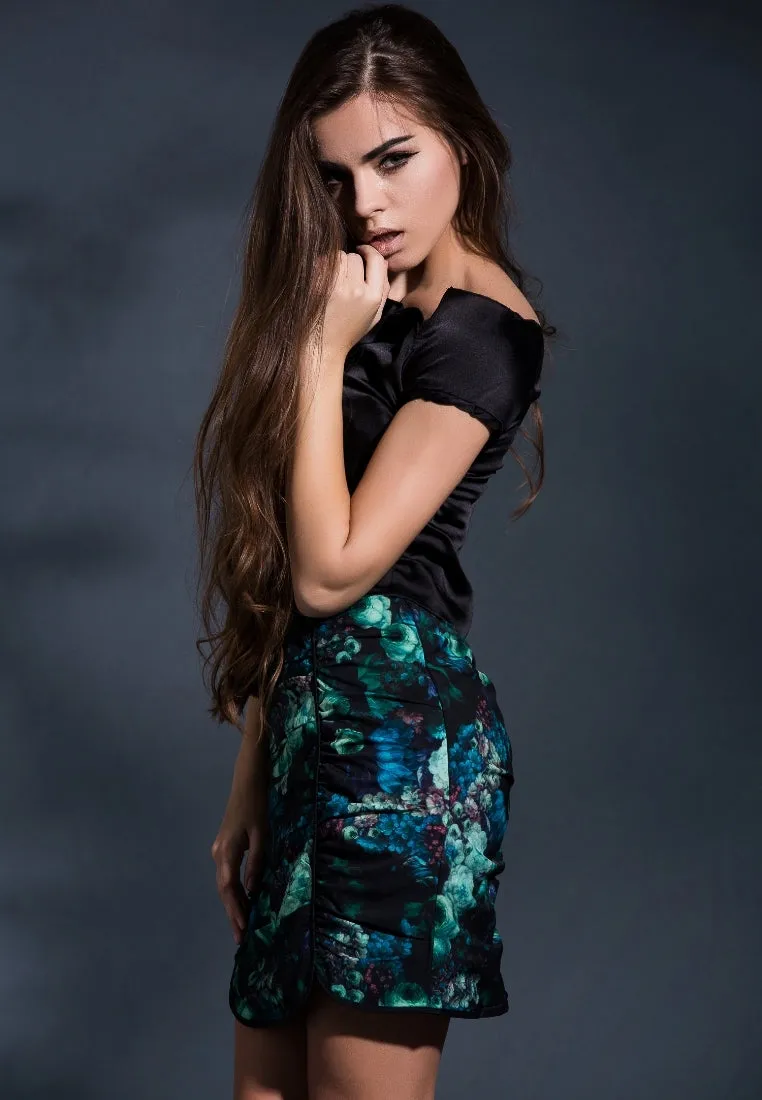 The secret garden ruched floral pencil skirt