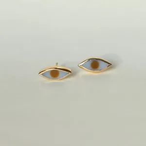 The Seeing Stone Stud Earring / 14k Gold   Polka Dot Agate