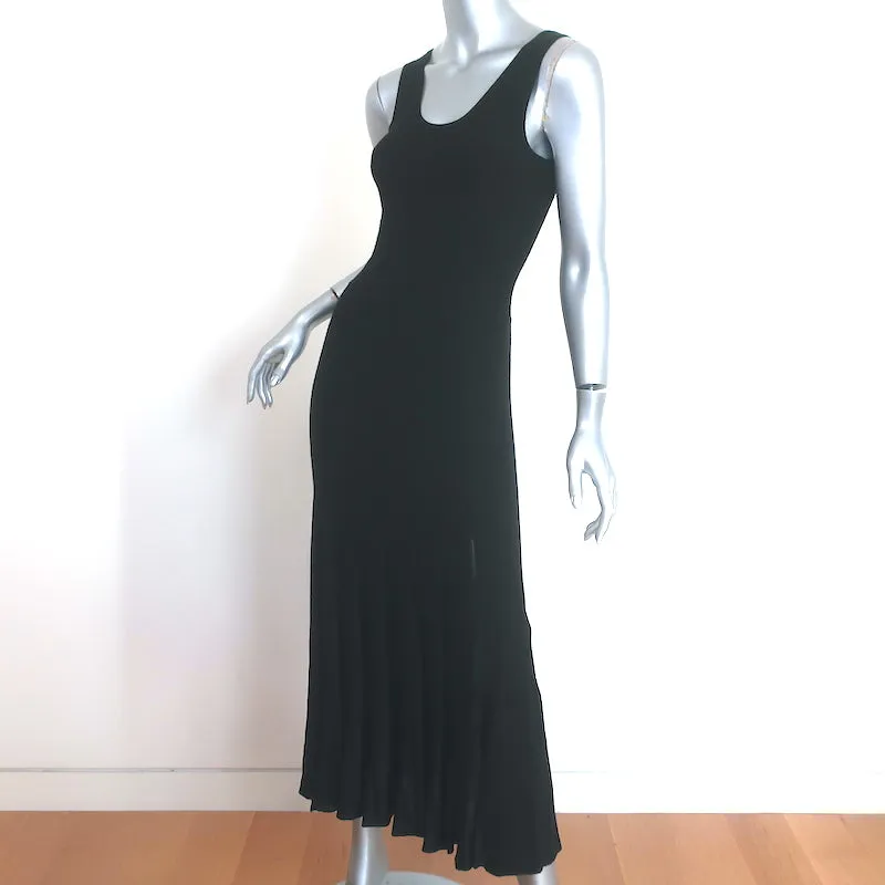 Theory Pleated Midi Tank Dress Black Stretch Knit Size Small