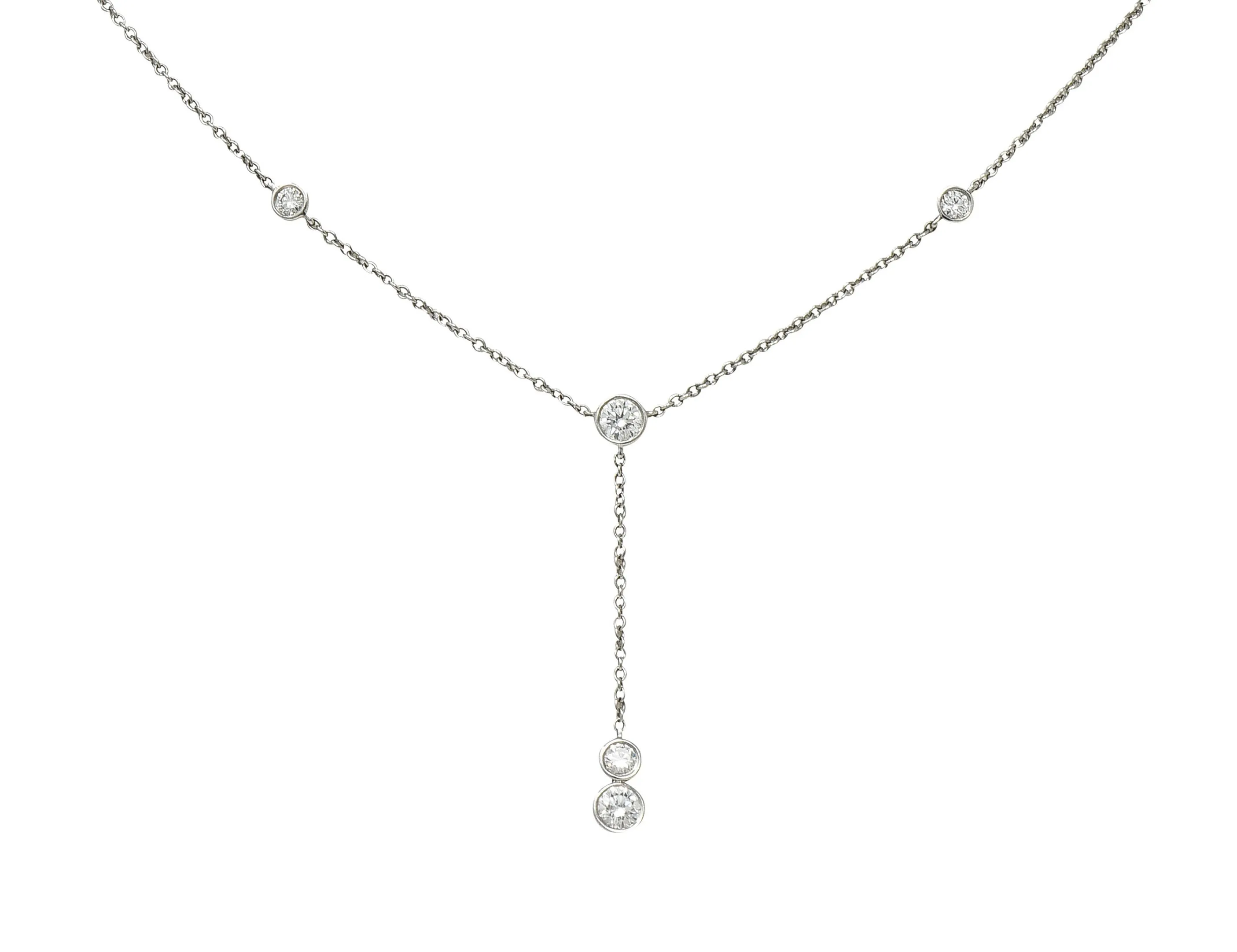 Tiffany & Co. Elsa Peretti 1.00 CTW Diamond Platinum Diamonds By The Yard Lariat Necklace