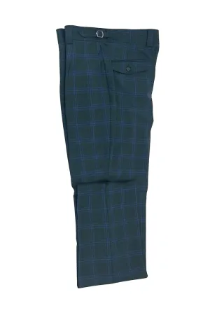 Tiglio Luxe Green With Navy Windowpane Semi-Wide Leg Wool Marbella Dress Pants TL3306