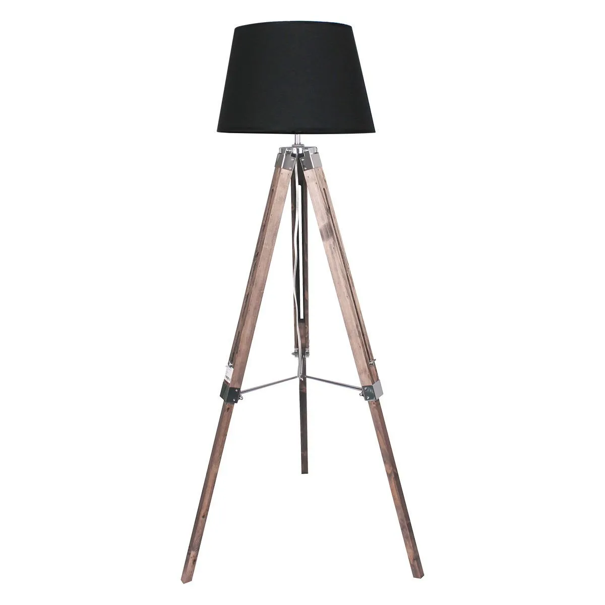 TIMBER TRIPOD FLOOR LAMP SHADE ADJUSTABLE HEIGHT LINEN TAPER FABRIC