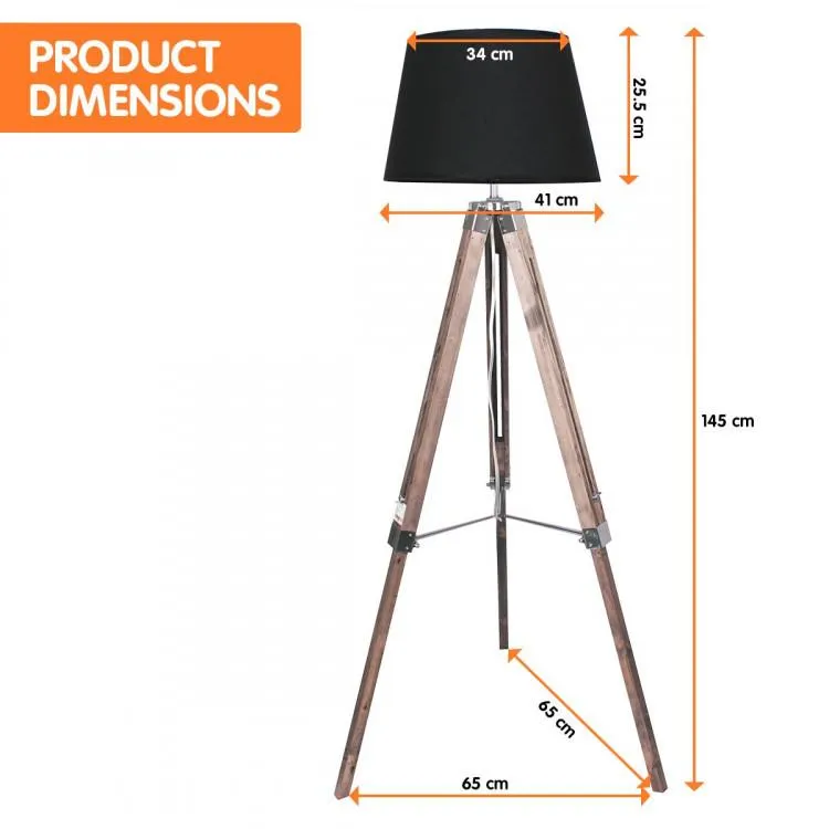 TIMBER TRIPOD FLOOR LAMP SHADE ADJUSTABLE HEIGHT LINEN TAPER FABRIC