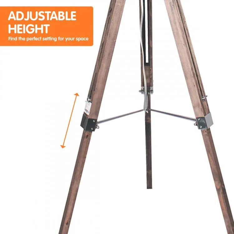 TIMBER TRIPOD FLOOR LAMP SHADE ADJUSTABLE HEIGHT LINEN TAPER FABRIC