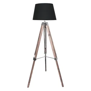 TIMBER TRIPOD FLOOR LAMP SHADE ADJUSTABLE HEIGHT LINEN TAPER FABRIC
