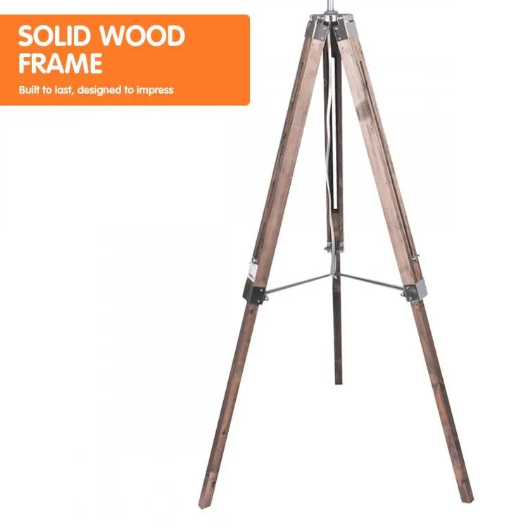 TIMBER TRIPOD FLOOR LAMP SHADE ADJUSTABLE HEIGHT LINEN TAPER FABRIC