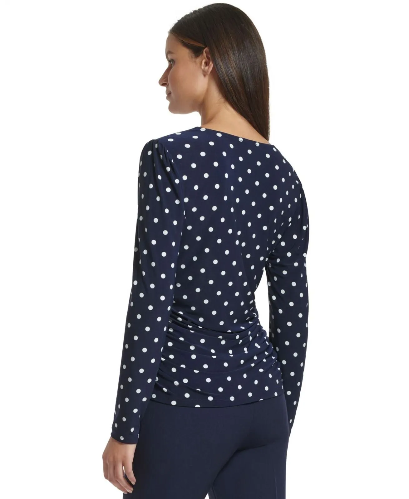 Tommy Hilfiger Womens Polka Dot Ruched Blouse H2NTM43K