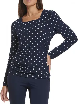 Tommy Hilfiger Womens Polka Dot Ruched Blouse H2NTM43K