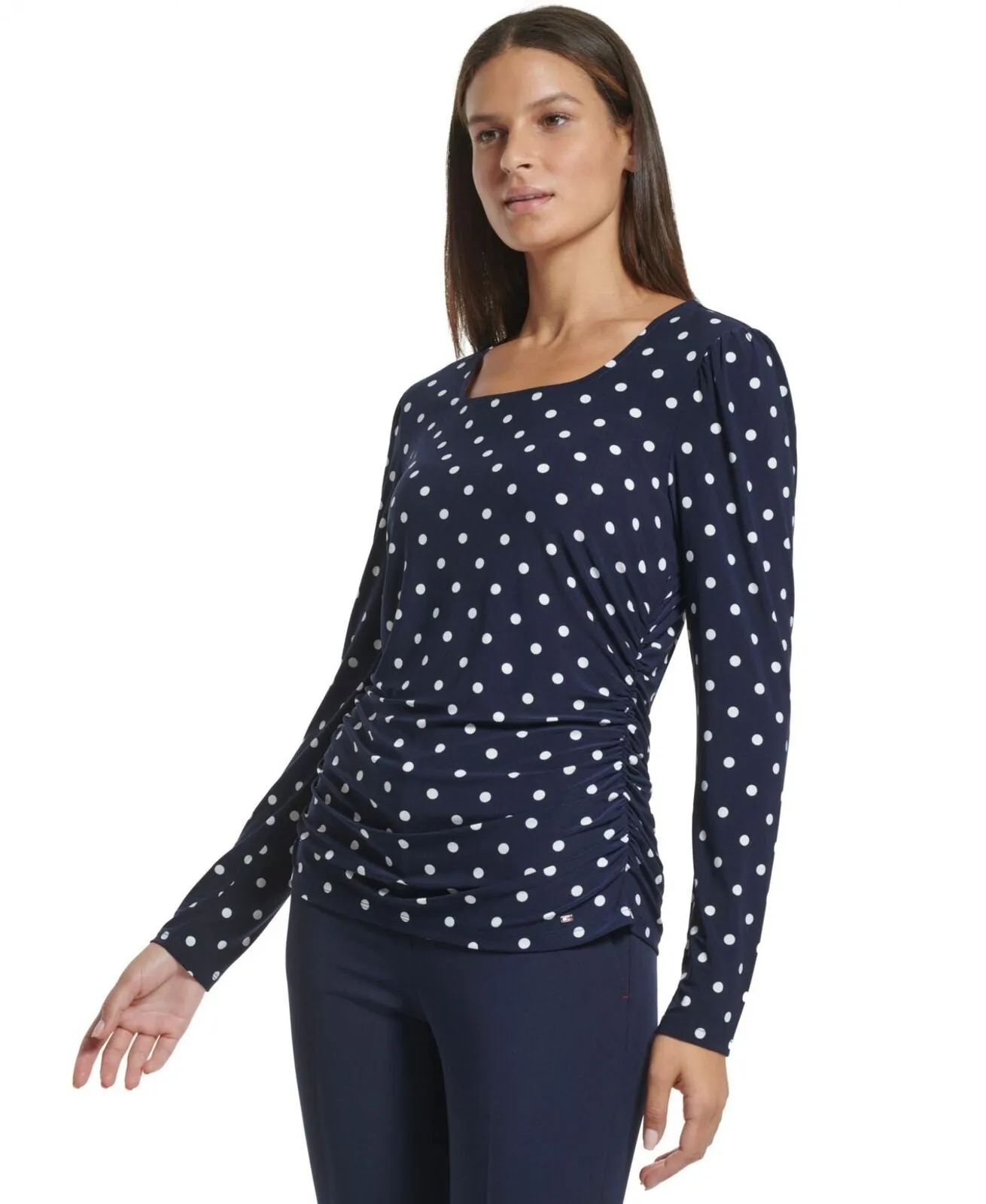 Tommy Hilfiger Womens Polka Dot Ruched Blouse H2NTM43K