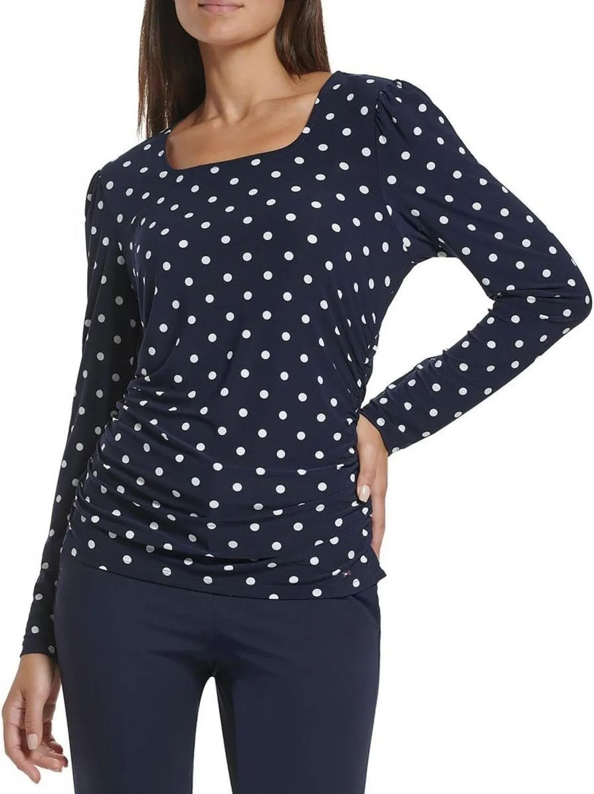 Tommy Hilfiger Womens Polka Dot Ruched Blouse H2NTM43K
