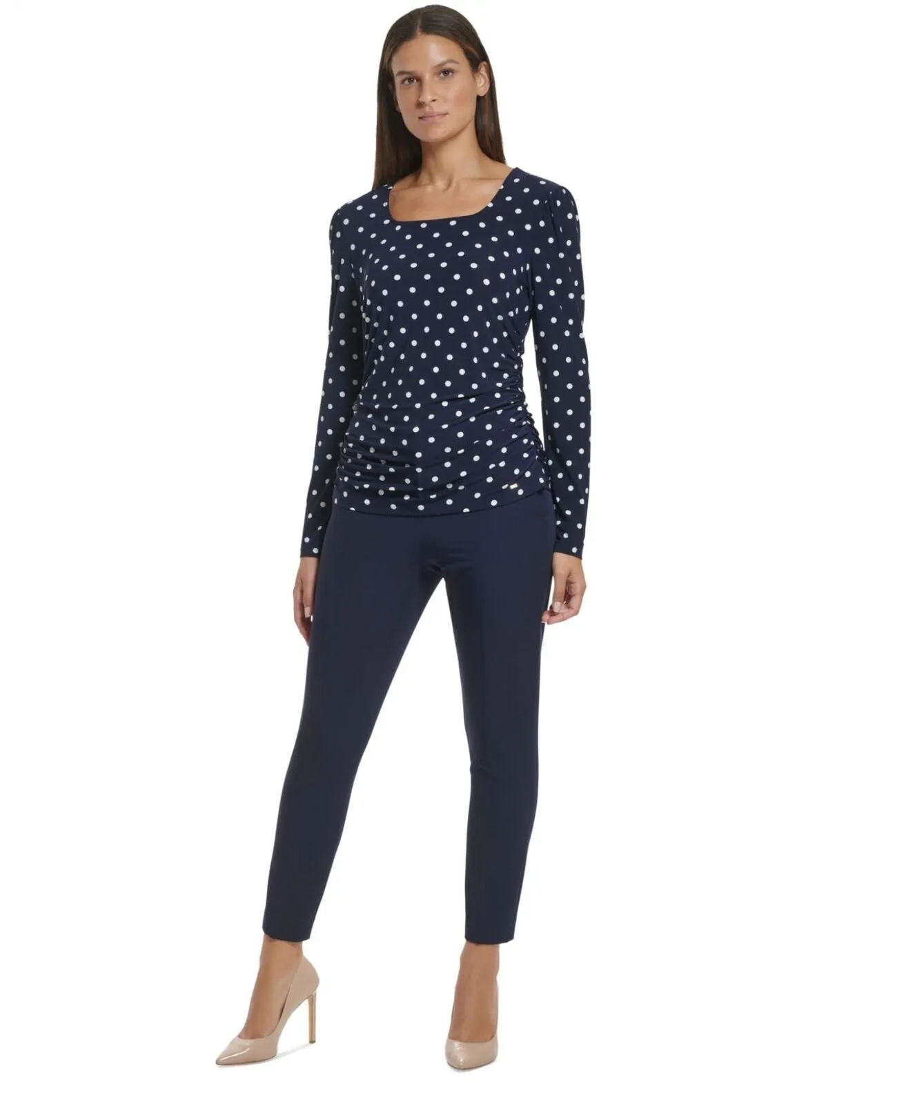 Tommy Hilfiger Womens Polka Dot Ruched Blouse H2NTM43K