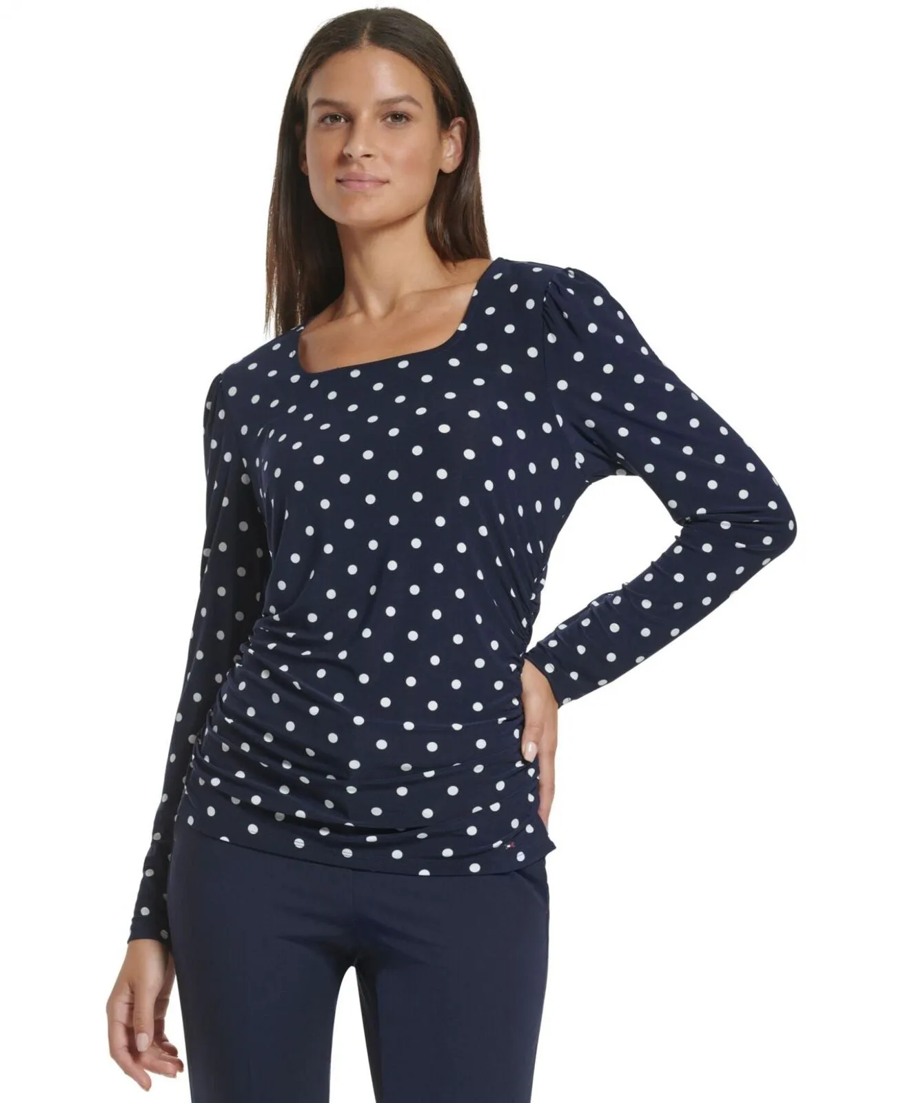 Tommy Hilfiger Womens Polka Dot Ruched Blouse H2NTM43K