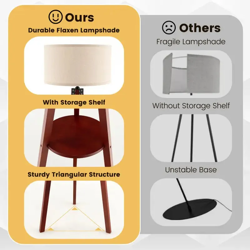 Tripod Floor Lamp with Circular Shelf and White Shade