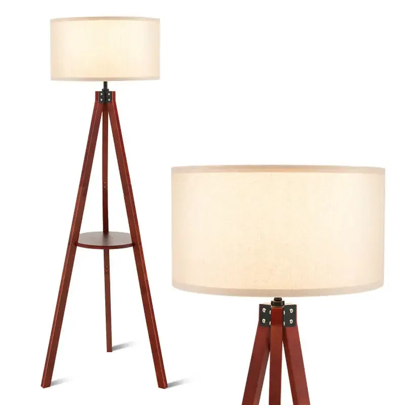 Tripod Floor Lamp with Circular Shelf and White Shade