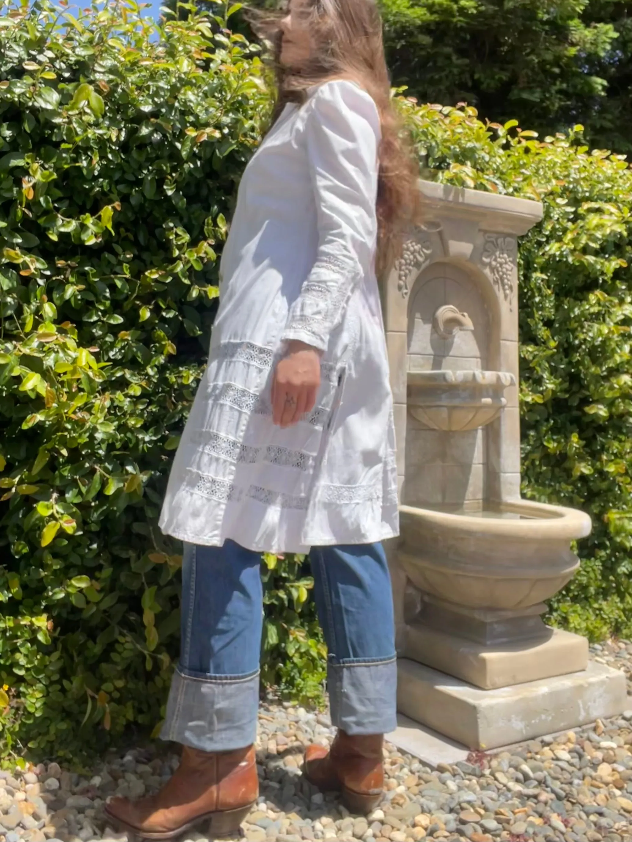 Turn Of The Century Puff Sleeve Linen & Crochet Lace Walking Jacket