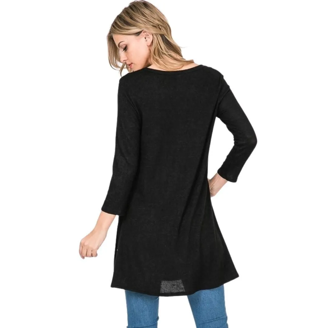 Twenty Ten Black Long Sleeve Brushed Hacci Tunic Top with Pockets TDR-265BH1