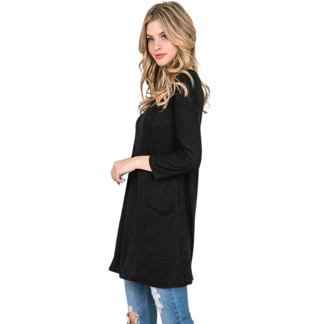 Twenty Ten Black Long Sleeve Brushed Hacci Tunic Top with Pockets TDR-265BH1