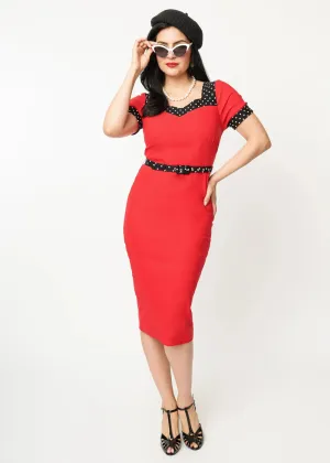 Unique Vintage Rachel Polkadot 50's Wiggle Pencil Dress Red