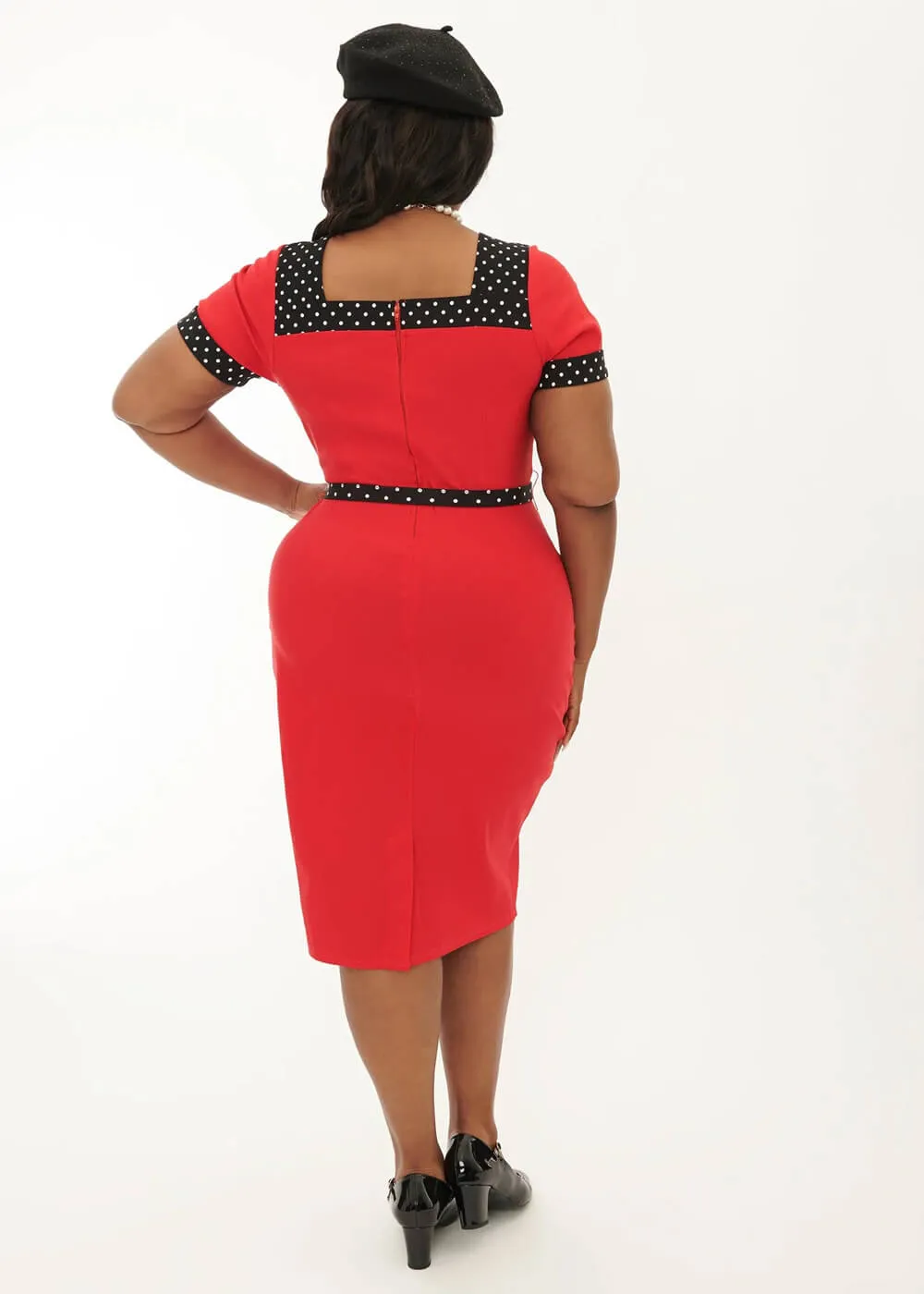 Unique Vintage Rachel Polkadot 50's Wiggle Pencil Dress Red