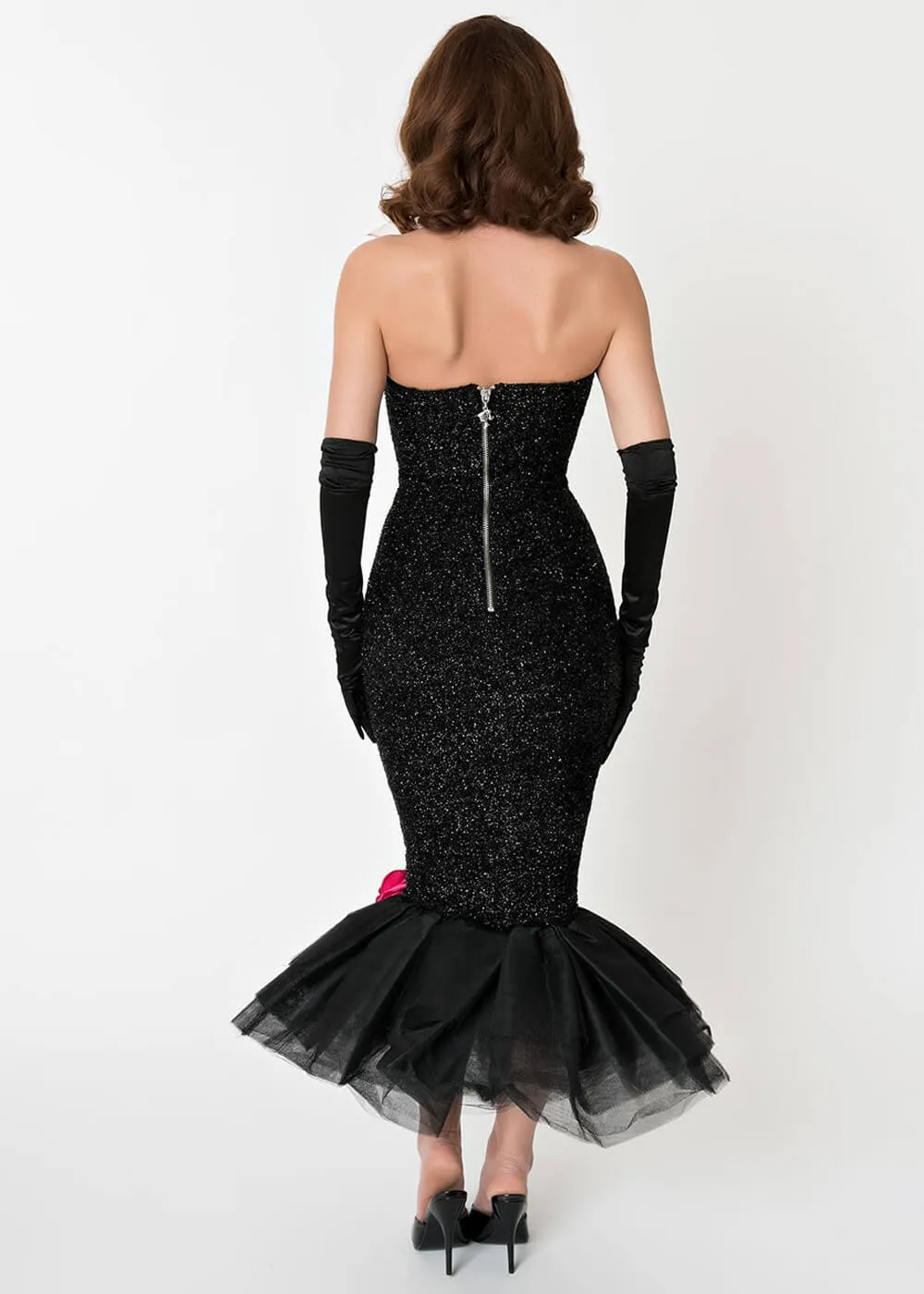 Unique Vintage x Barbie Solo In The Spotlight Strapless Wiggle Dress Black