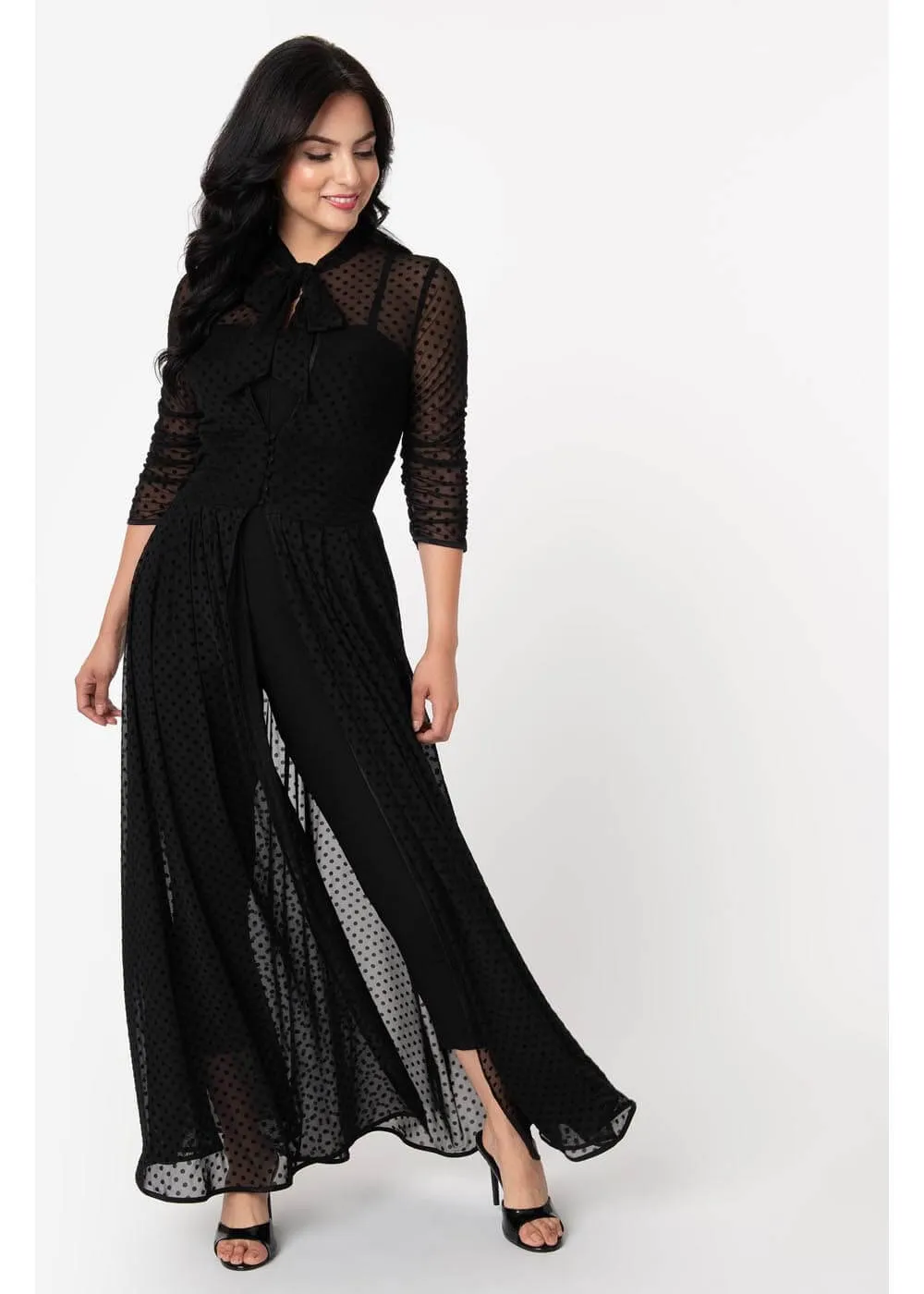 Unique Vintage x I Love Lucy Dot Starlet 50's Duster Black