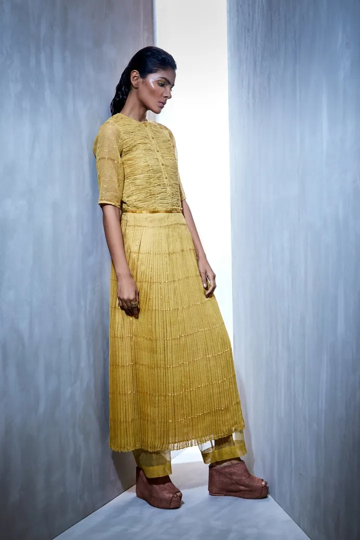 Urvashi Kaur   I   Ruched Pleated Zari Kota Cotton Dress