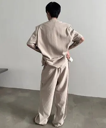 V-neck Cotton and Linen Short-sleeved Suit