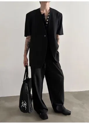 V-neck Cotton and Linen Short-sleeved Suit