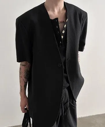 V-neck Cotton and Linen Short-sleeved Suit