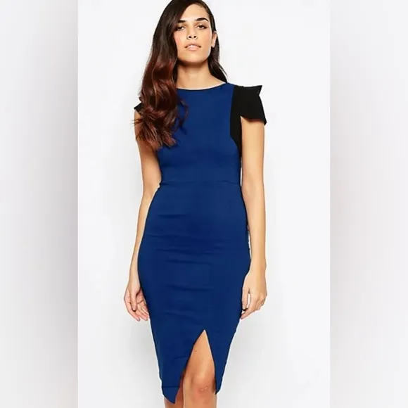 VESPER Cap Sleeve Pencil Dress with Front Spilt