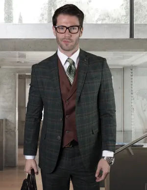 VIBRANT HUNTER 3 PC PLAID TAILORED FIT SUIT