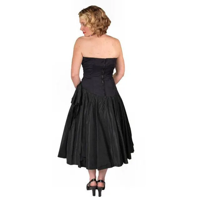 Vintage Black Strapless Cocktail Dress ShirredRayon & Taffeta 1950S 34-26-Free