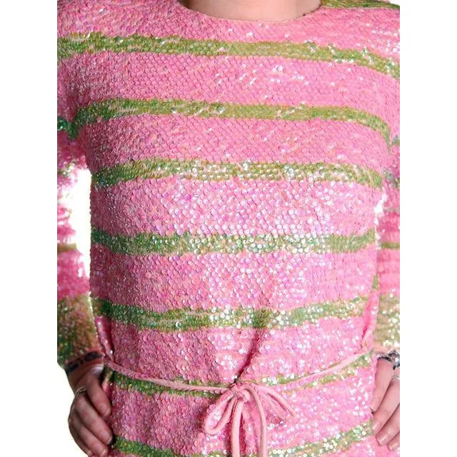 Vintage  Dress Pink & Green Sequin Sweater Gene Shelly 1960s Small Orig. Box