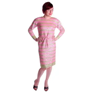 Vintage  Dress Pink & Green Sequin Sweater Gene Shelly 1960s Small Orig. Box