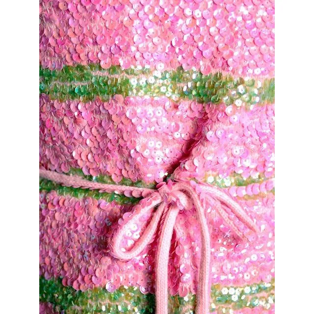 Vintage  Dress Pink & Green Sequin Sweater Gene Shelly 1960s Small Orig. Box