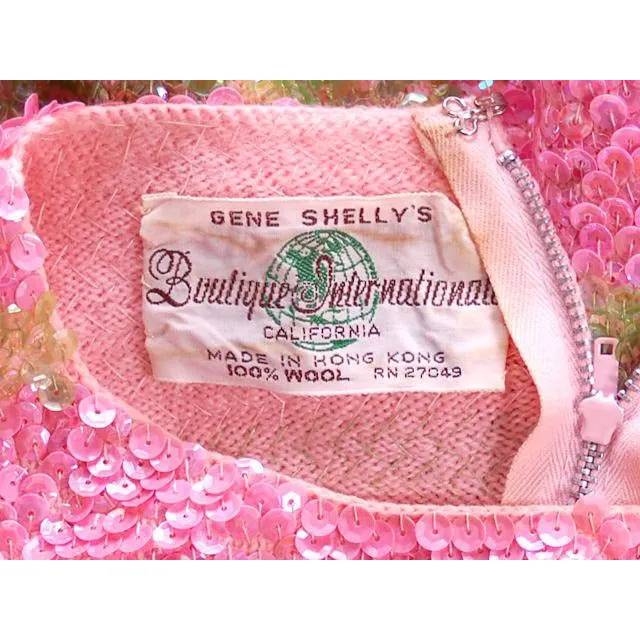 Vintage  Dress Pink & Green Sequin Sweater Gene Shelly 1960s Small Orig. Box