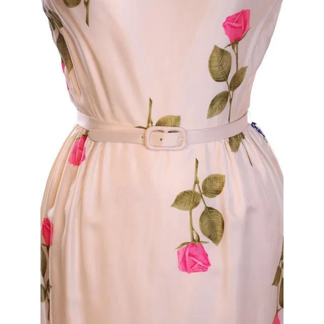 Vintage Fitted Silk Roses Day Dress Nat Kaplan NOS 1950S 34-25-38