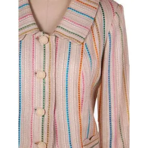 Vintage Irish Linen Suit Beige w/Color 1960s Moygashel 39-25-37