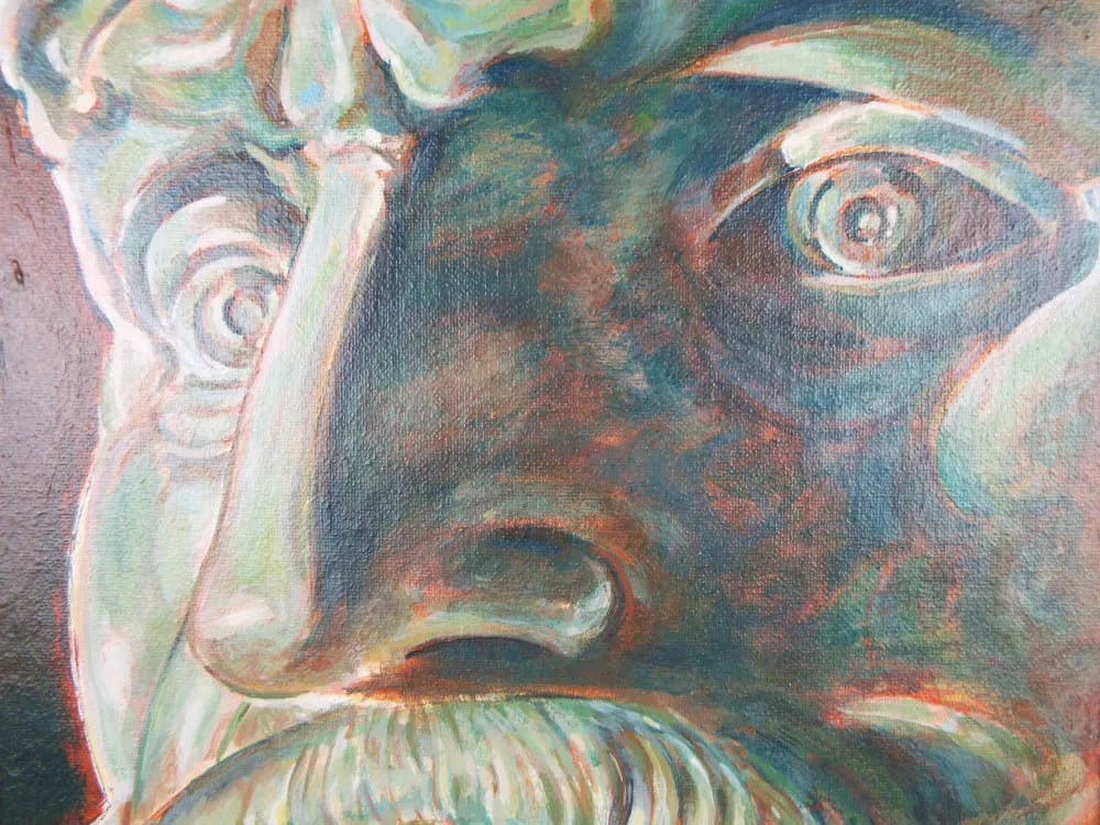 Vintage Oil on Board Portrait Painting Classical Male Figure by P Turbov 1970