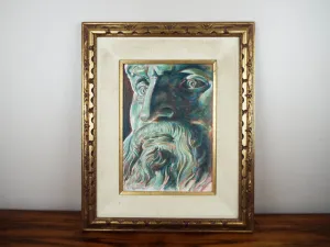 Vintage Oil on Board Portrait Painting Classical Male Figure by P Turbov 1970