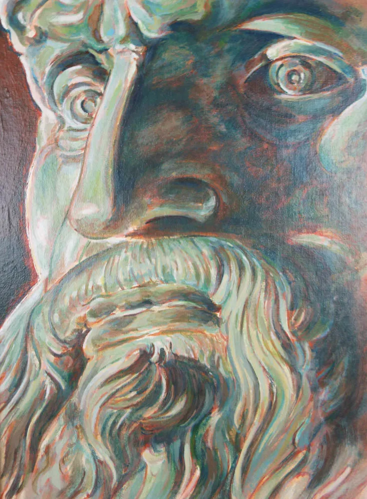 Vintage Oil on Board Portrait Painting Classical Male Figure by P Turbov 1970